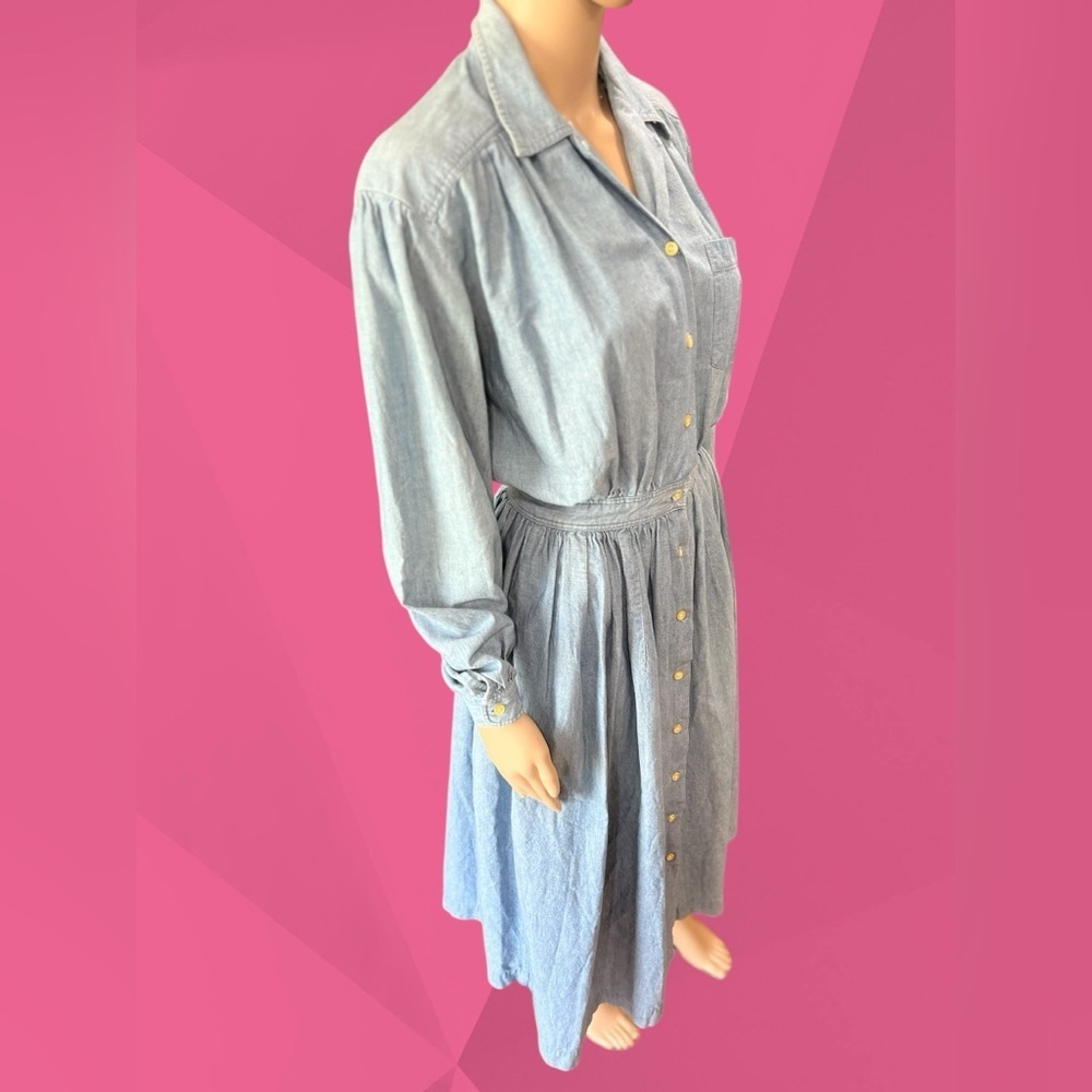 Denim chambray desert prairie western Midi Dress with pockets-8 - Picture 6 of 10